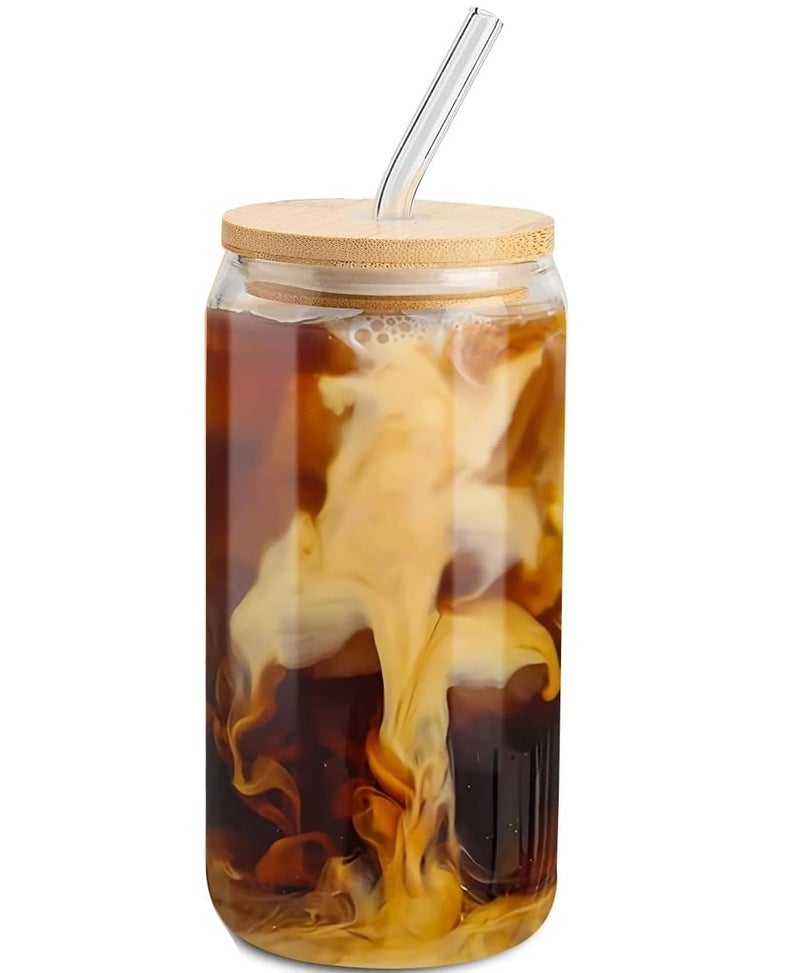 DOMINGO HUB Glass Cups with Lids and Straws 16 oz Personalized Customizable Glasses for Can Shaped Drinking Glasses Set Iced Coffee Cup Cute Aesthetics Tumbler for Tea Homemade Drinks4 PCS - Image 2