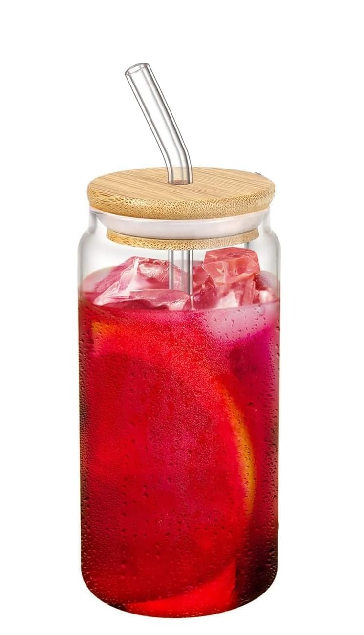 DOMINGO HUB Glass Cups with Lids and Straws 16 oz Personalized Customizable Glasses for Can Shaped Drinking Glasses Set Iced Coffee Cup Cute Aesthetics Tumbler for Tea Homemade Drinks4 PCS - Image 5