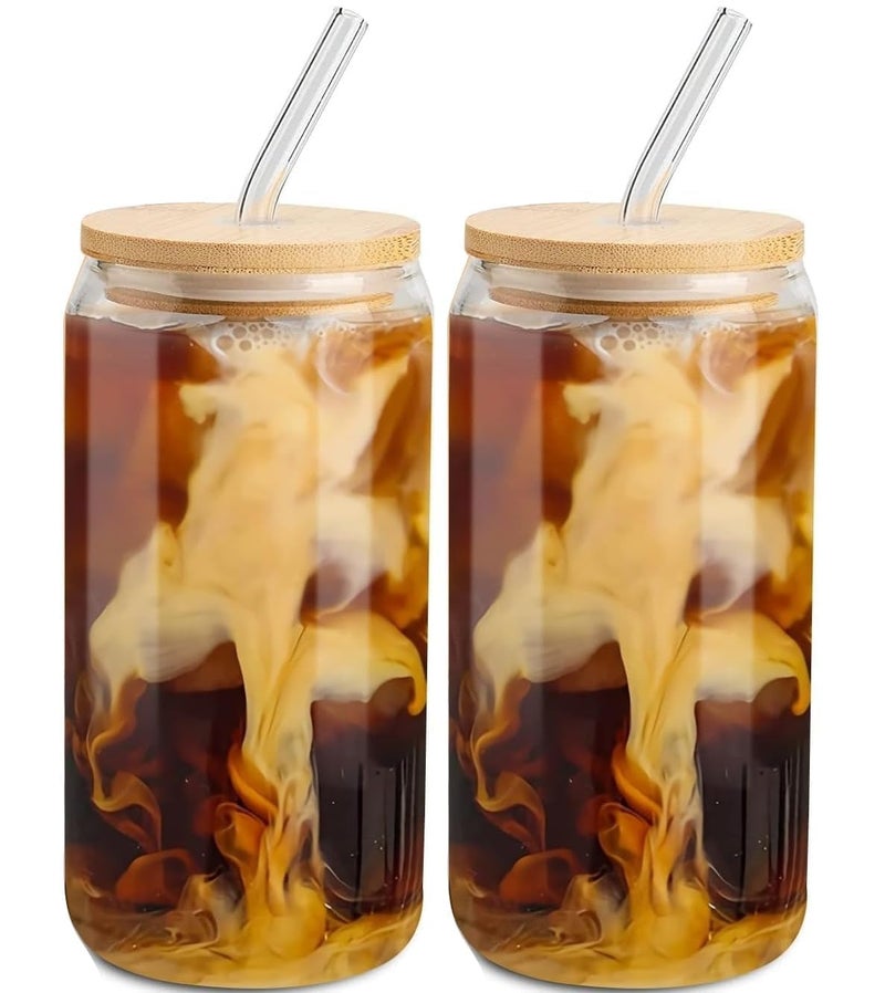 DOMINGO HUB Glass Cups with Lids and Straws 16 oz Personalized Customizable Glasses for Can Shaped Drinking Glasses Set Iced Coffee Cup Cute Aesthetics Tumbler for Tea Homemade Drinks4 PCS - Image 3