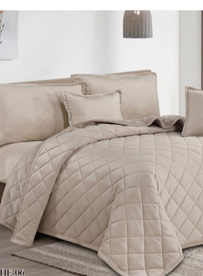 6-piece royal winter double bed set, two sides, velvet side and fur side, king size 220x240 cm - Image 2