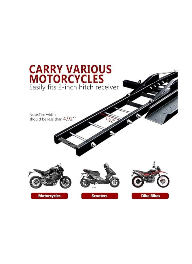 Royal Polar - 500 lbs Motorcycle Hitch Carrier Motorcycle Trailer Hitch Mount, Motorcycle Carrier Dirt Bike Hitch Hauler with Loading Ramp Heavy Duty Steel Motorcycle Rack for Hitch - Image 1