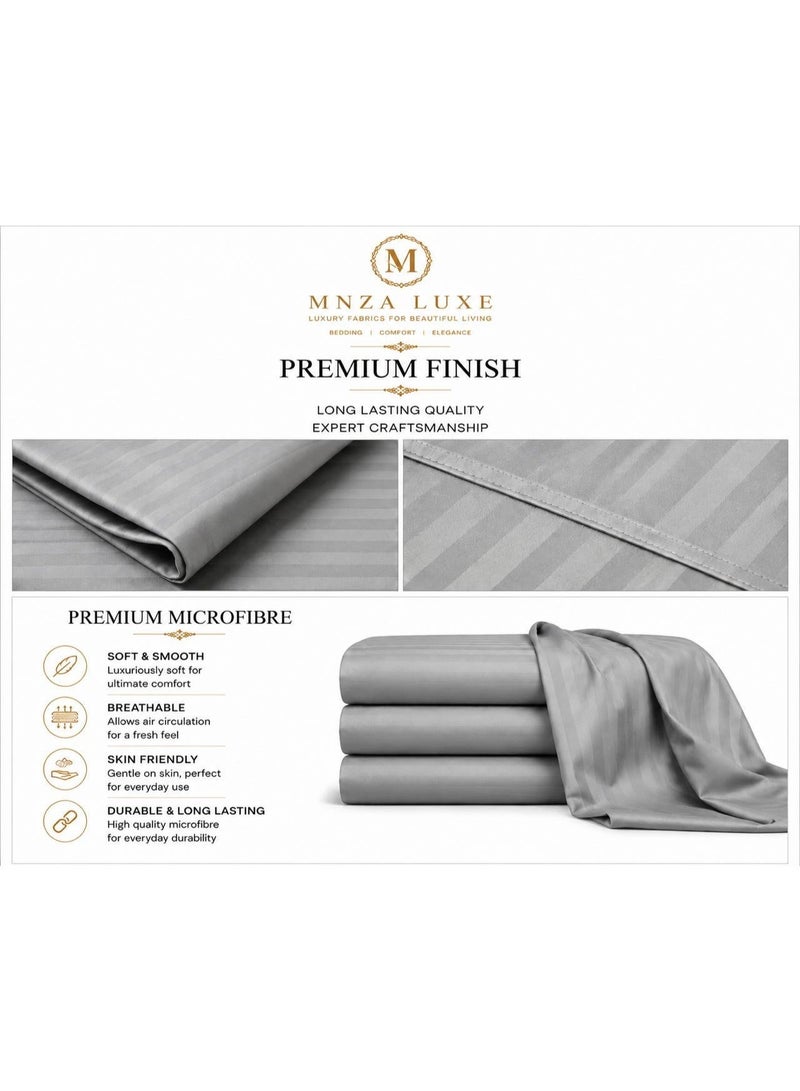 MNZA LUXE Jacquard Microfibre Fitted Bedsheet Set | 300 TC Stripe | 1 Fitted Sheet + 2 Pillow Covers | Ultra Soft, Breathable & Wrinkle Resistant | Grey - Image 3