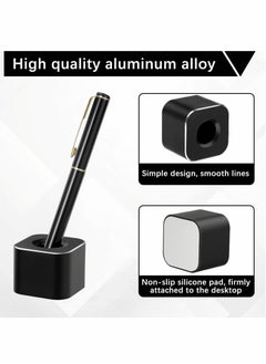 Excefore Metal Pen Stand Square Pen Holder Base Aluminum Student Desk Organizer Single Pen Holder for Desk Desktop Toothbrush Stand Holder Pen Display Stand for Home Office Students Teachers (Black)  - Image 3