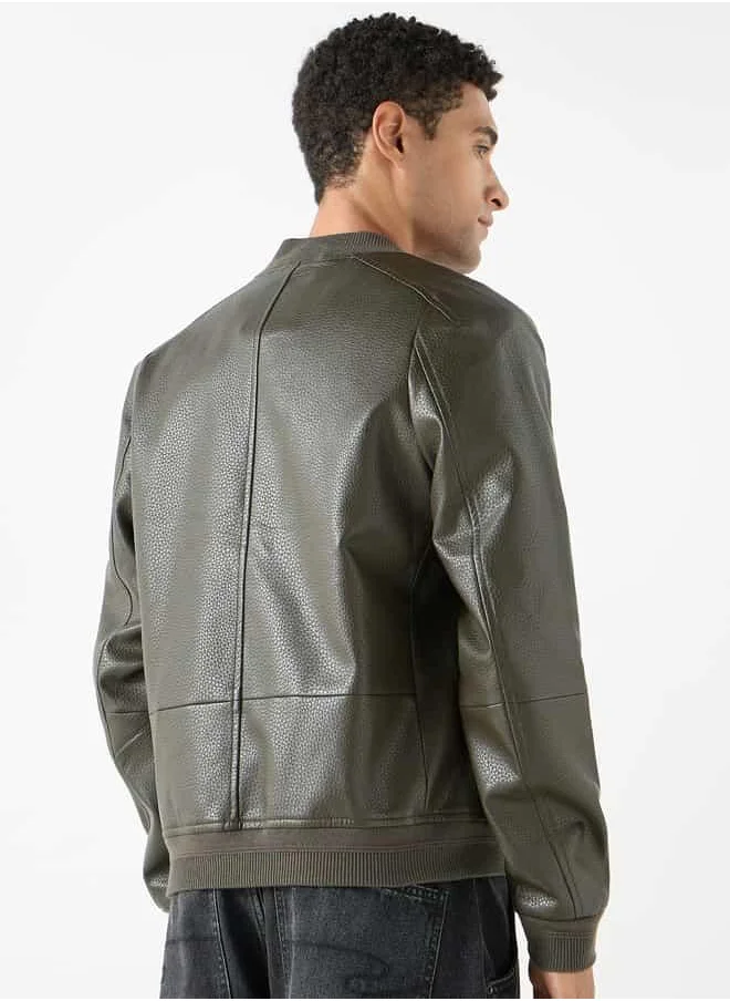 Lee Cooper Lee Cooper Textured Bomber Jacket with Zip Closure and Pockets