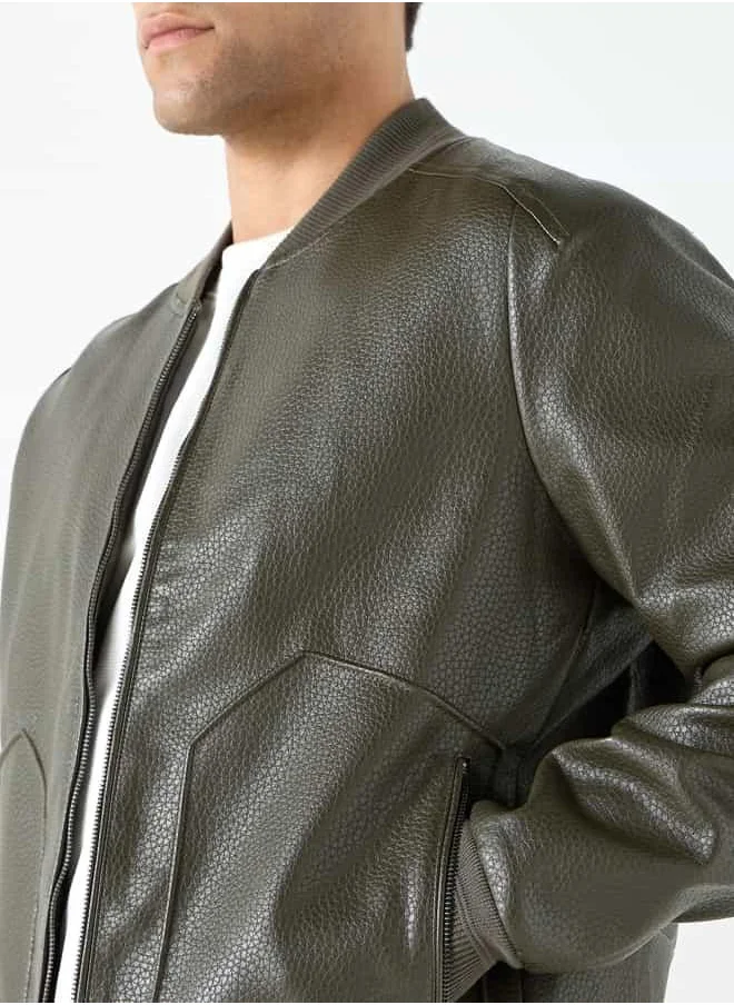 Lee Cooper Lee Cooper Textured Bomber Jacket with Zip Closure and Pockets