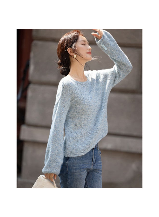 dme Demana Gradient Irregular Dyed Yarn Sweater With Lantern Sleeves, Autumn Sheep Wool Texture Women's Knit Top - Image 1