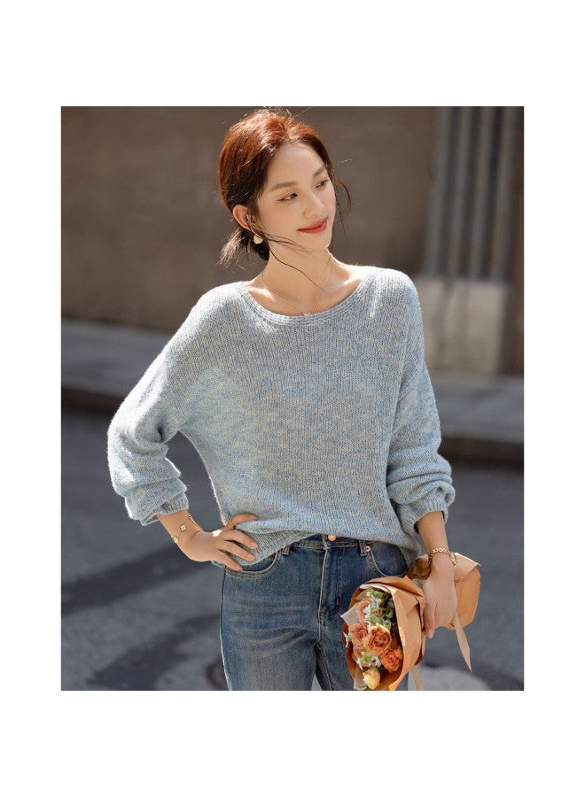 dme Demana Gradient Irregular Dyed Yarn Sweater With Lantern Sleeves, Autumn Sheep Wool Texture Women's Knit Top - Image 4