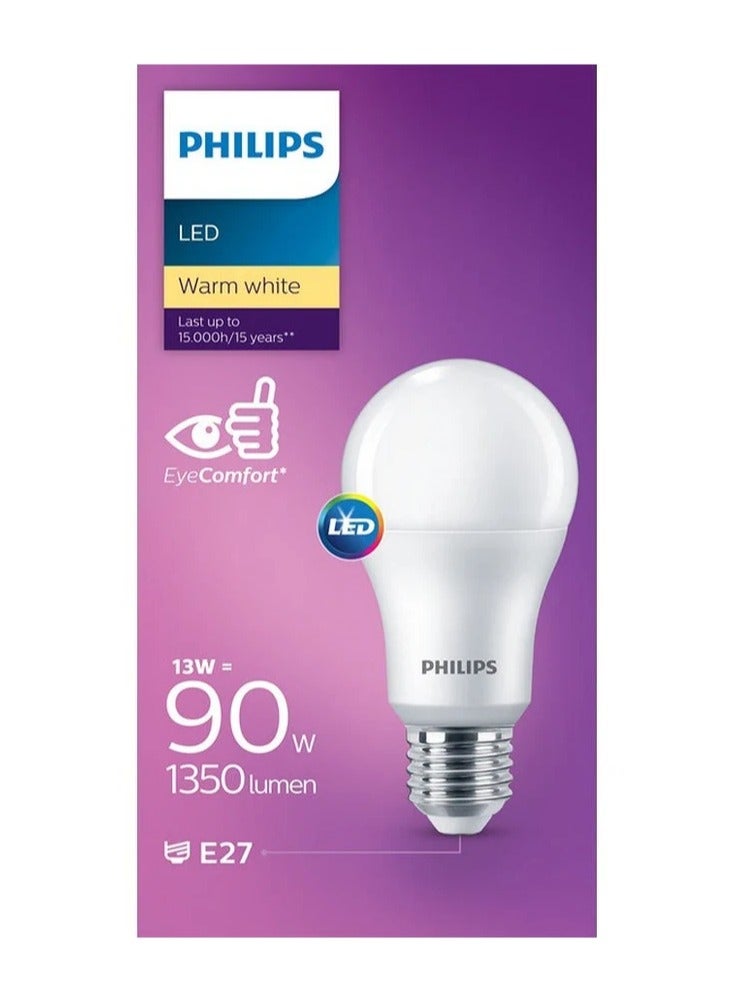 Philips LED Bulb, Warm White, E27 Eye Comfort, 13w, 1350Lumen, Last Up To 15000H - Image 1