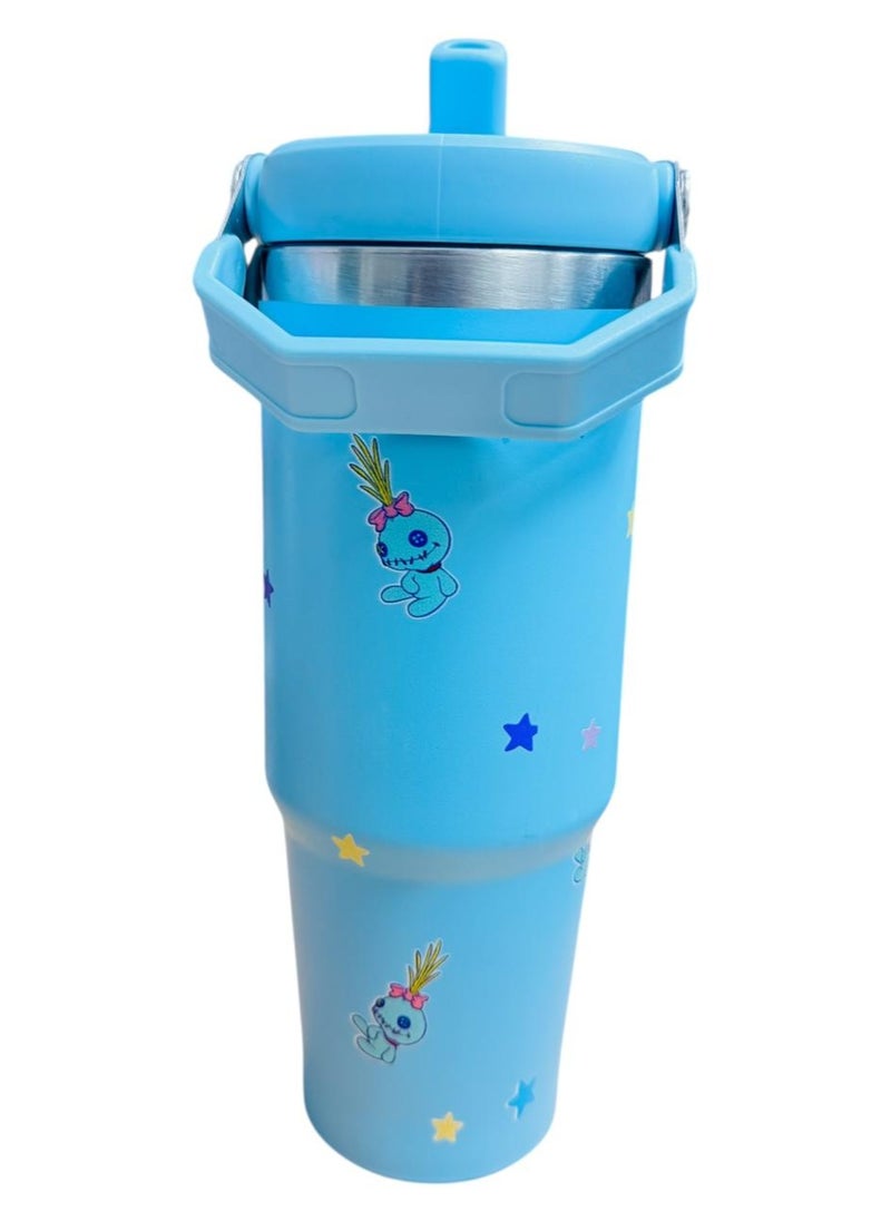 Generic Stitch Character Water Mug with 3D Figurine Lid, Blue Insulated Tumbler  - Image 2