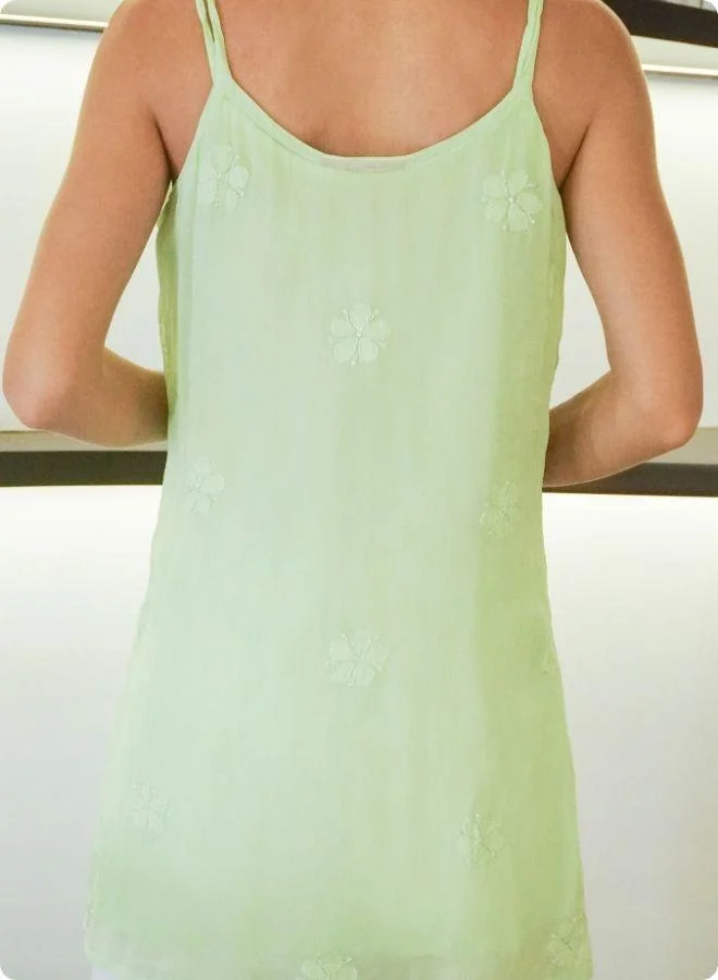 #Be Pista green Floral Embroidered Sleeveless Kurti