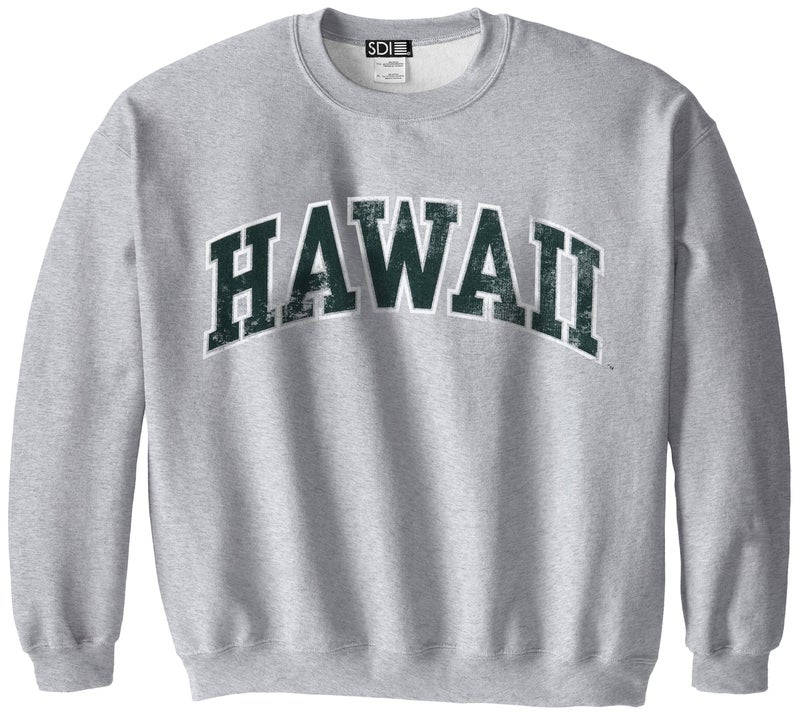 SDI Hawaii Rainbow Warriors 50/50 Blended 8-Ounce Vintage Arch Crewneck Sweatshirt, Small, Sport Grey - Image 3