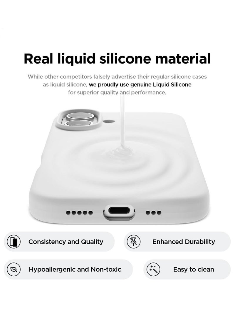 جراب سيليكون متوافق مع iPhone 16، جراب هاتف سيليكون سائل رفيع مع مصد مطاطي ناعم مقاوم للصدمات مكون من 3 طبقات مع بطانة من مادة TPU (أبيض) - Image 3