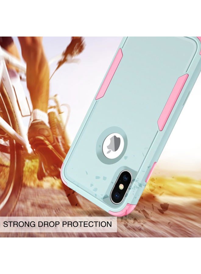 BENTOBEN iPhone X Case, iPhone Xs Case, 3 in 1 Heavy Duty Rugged Hybrid Hard PC Soft TPU Bumper Shockproof Non-Slip Protective Cases Cover for iPhone X (2017) / iPhone Xs (2018) 5.8 Inch, Green/Pink - Image 3