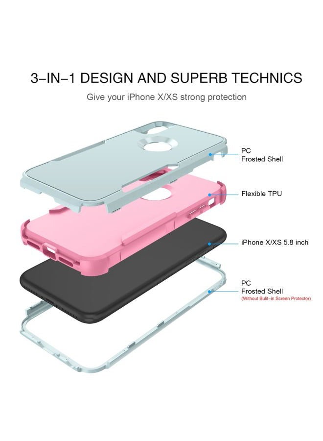 BENTOBEN iPhone X Case, iPhone Xs Case, 3 in 1 Heavy Duty Rugged Hybrid Hard PC Soft TPU Bumper Shockproof Non-Slip Protective Cases Cover for iPhone X (2017) / iPhone Xs (2018) 5.8 Inch, Green/Pink - Image 4