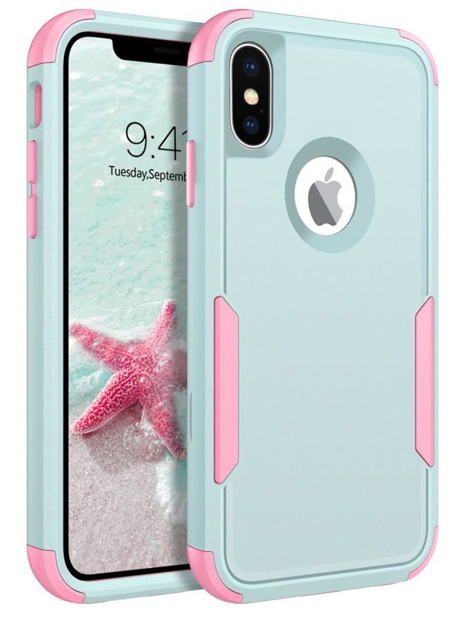 BENTOBEN iPhone X Case, iPhone Xs Case, 3 in 1 Heavy Duty Rugged Hybrid Hard PC Soft TPU Bumper Shockproof Non-Slip Protective Cases Cover for iPhone X (2017) / iPhone Xs (2018) 5.8 Inch, Green/Pink - Image 1