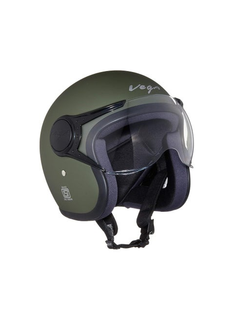 Vega Jet ISI DOT Certified Matt Finish Open Face Helmet for Men and Women with Clear Visor(Dull Army Green, Size:L) Brand: Vega