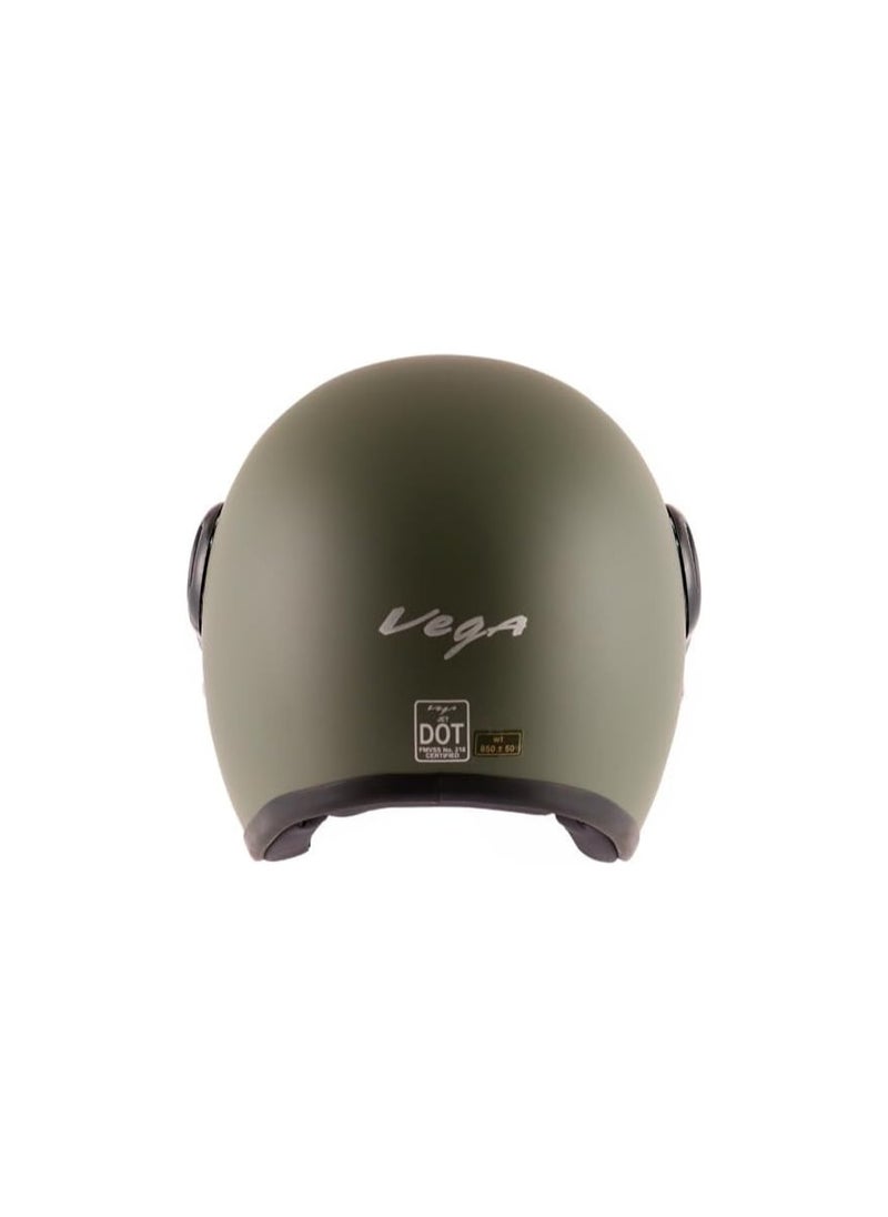 Vega - Vega Jet ISI DOT Certified Matt Finish Open Face Helmet for Men and Women with Clear Visor(Dull Army Green, Size:L) Brand: Vega - Image 1