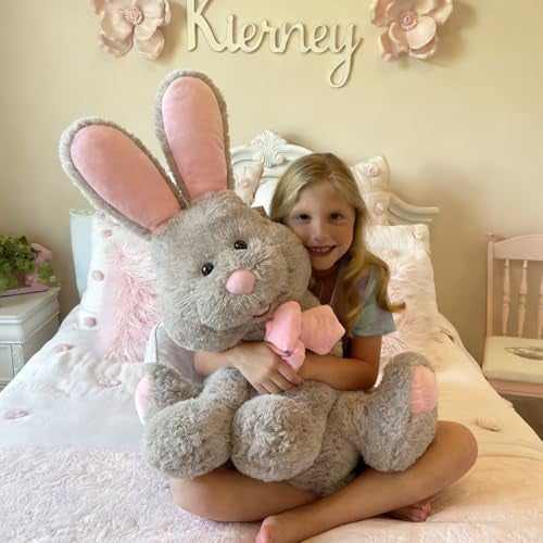 MorisMos Giant Bunny Stuffed Animal 315 Large Grey Rabbit Plush Toy with Pink Ears Soft Toy for GirlsBoys Ideal Gift for Easter Halloween Christmas Cuddling Snuggling - Image 5
