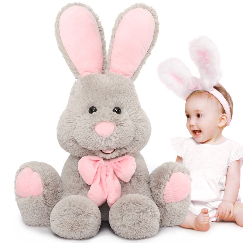 MorisMos Giant Bunny Stuffed Animal 315 Large Grey Rabbit Plush Toy with Pink Ears Soft Toy for GirlsBoys Ideal Gift for Easter Halloween Christmas Cuddling Snuggling - Image 3