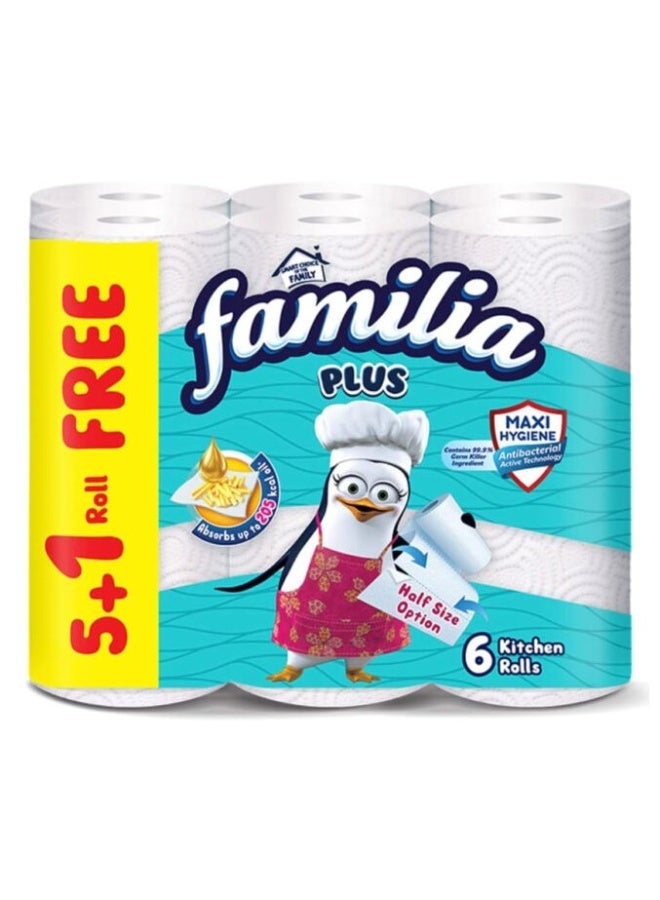 فاميليا مناديل مطبخ بلس 5+1 لفات – طبقتان ناعمتان، امتصاص ممتاز، متينة، متعددة الاستخدامات، مثالية للمطبخ والمنزل، عبوة اقتصادية للاستخدام اليومي - Image 2