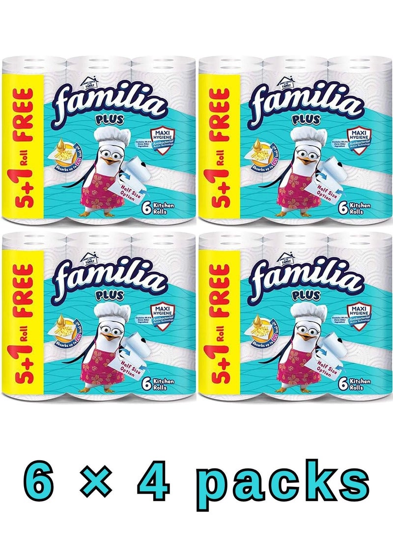 فاميليا مناديل مطبخ بلس 5+1 لفات – طبقتان ناعمتان، امتصاص ممتاز، متينة، متعددة الاستخدامات، مثالية للمطبخ والمنزل، عبوة اقتصادية للاستخدام اليومي - Image 1