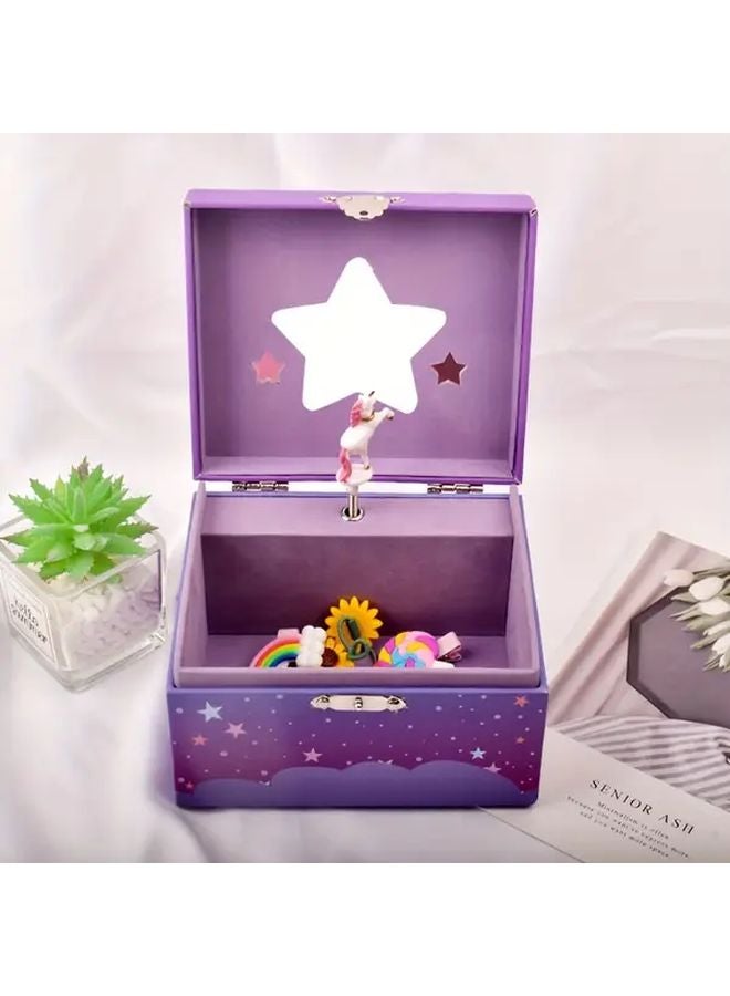 صندوق مجوهرات يونيكورن بتصميم سماء ليلية مرصعة بالنجوم باللون البنفسجي مع غطاء آمن - Image 4