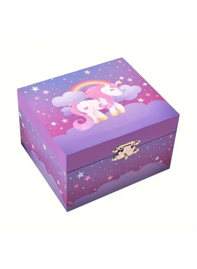 صندوق مجوهرات يونيكورن بتصميم سماء ليلية مرصعة بالنجوم باللون البنفسجي مع غطاء آمن - Image 3
