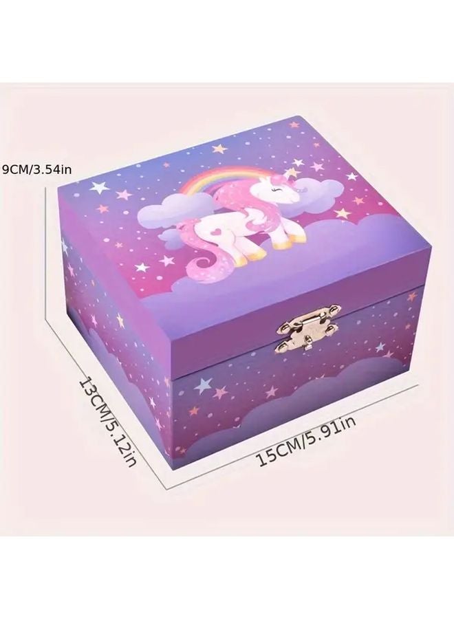 صندوق مجوهرات يونيكورن بتصميم سماء ليلية مرصعة بالنجوم باللون البنفسجي مع غطاء آمن - Image 5
