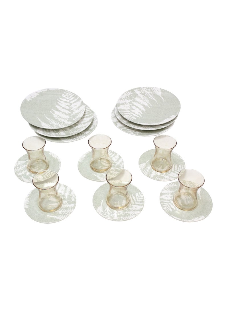 طقم شاي بورسلين هيرينسيا 18 قطعة مع طبق جانبي 6 أكواب شاي 6 صحون 6 أطباق جانبية مصنوع في تركيا - Image 1