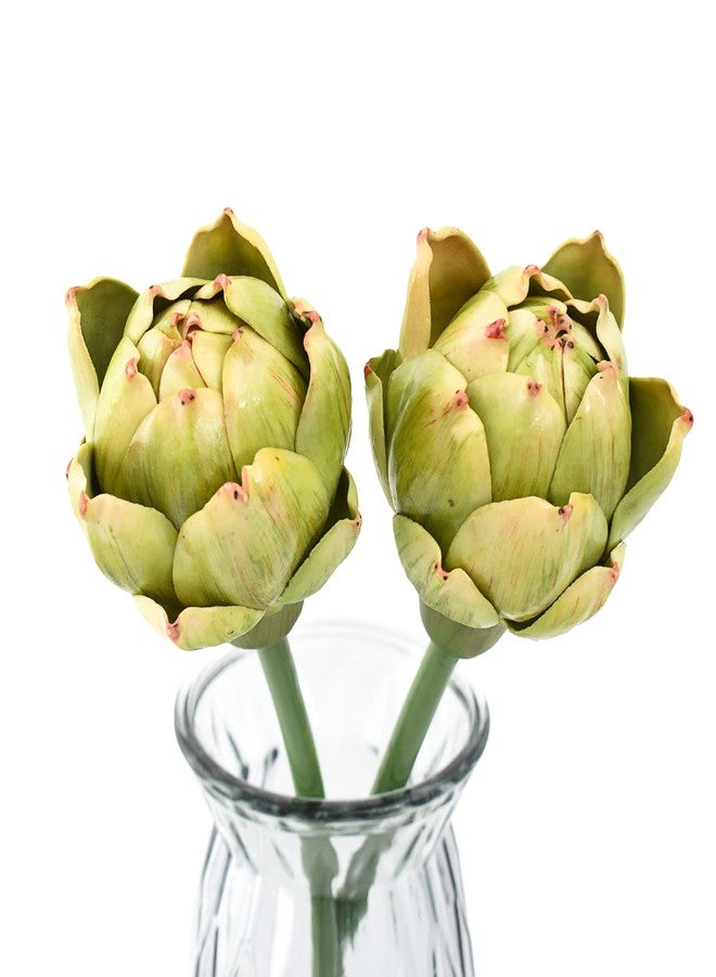 Luckforest Artificial Artichokes with Stems, 2Pcs Simulation Artichokes Fake Fruits for Home Decor Kitchen Wedding Party Table Decoration - Image 1