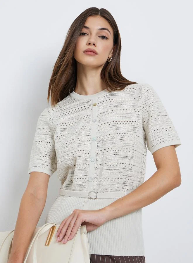 Styli Styli Off White Knit Top with Belt