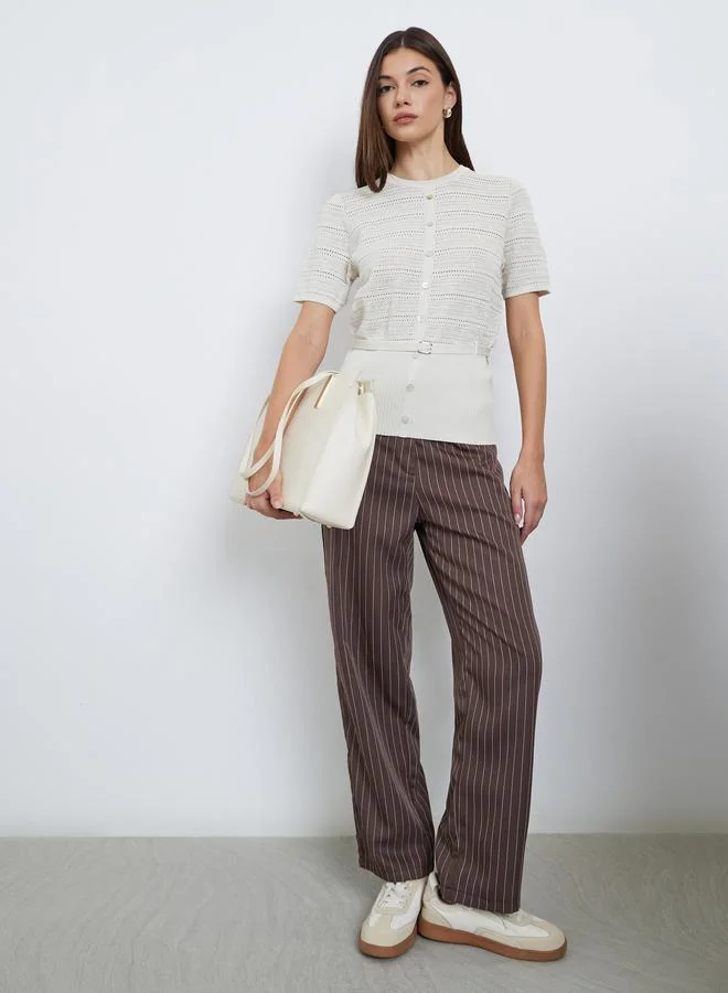 Styli Styli Off White Knit Top with Belt