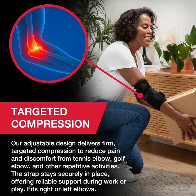 MUELLER Sports Medicine Adjustable Elbow Brace, Elbow Pain Relief Support Sleeve for Men and Women, For Tennis, Golf, Painting, Factory-Line Work, and More, Black, One Size - Image 3