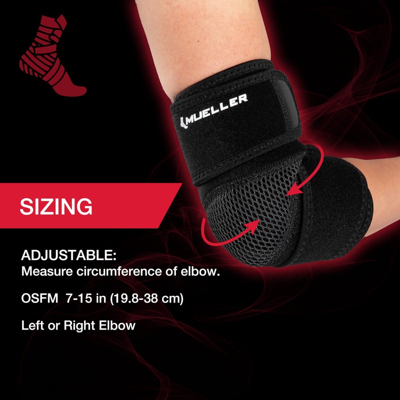 MUELLER Sports Medicine Adjustable Elbow Brace, Elbow Pain Relief Support Sleeve for Men and Women, For Tennis, Golf, Painting, Factory-Line Work, and More, Black, One Size - Image 4