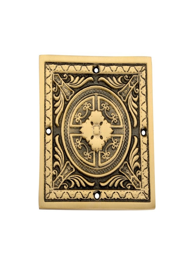 DEVDECOR, Vintage Style Brass Door Decorative Plate - 4 Inch Square Intricately Carved Accent for Home Décor - Image 2