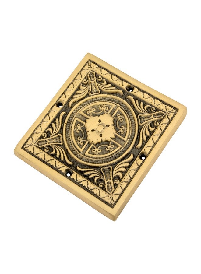 DEVDECOR, Vintage Style Brass Door Decorative Plate - 4 Inch Square Intricately Carved Accent for Home Décor - Image 4