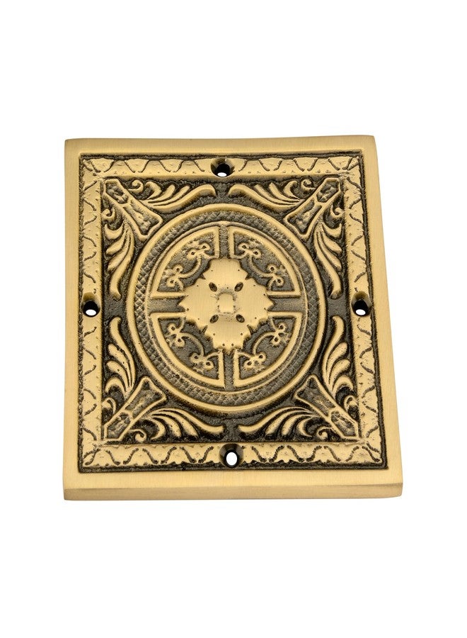 DEVDECOR, Vintage Style Brass Door Decorative Plate - 4 Inch Square Intricately Carved Accent for Home Décor - Image 3