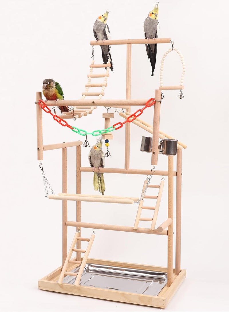 XiuWoo Bird stands for parrots, Bird play stand, Bird playground, Bird perches, Wooden Parrot Stand for Small Middle Parakeets Cockatiels Finches Budgie Lovebirds 48 * 33.5 * 94.5CM - Image 1