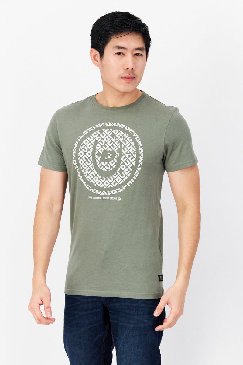 DUCK AND COVER Men Crew Neck Short Sleeves Printed T-Shirt, Sage - Image 1