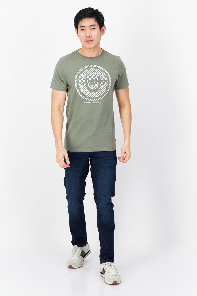 DUCK AND COVER Men Crew Neck Short Sleeves Printed T-Shirt, Sage - Image 2