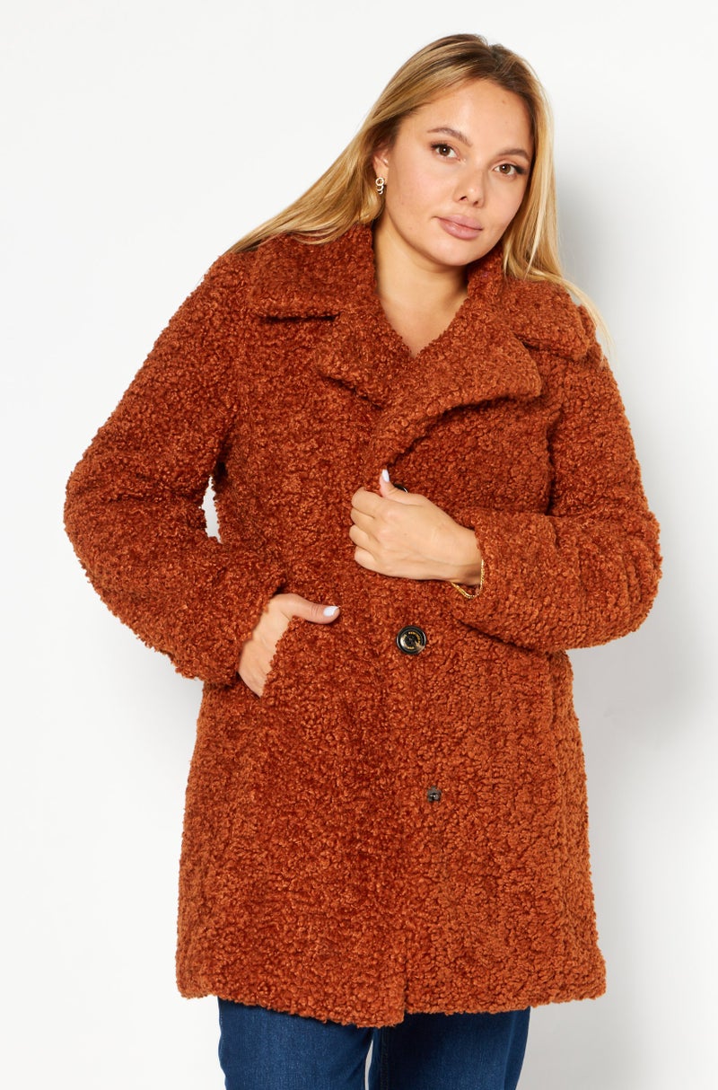 Sam Edelman Women Textured Sherpa Jacket, Rust - Image 1