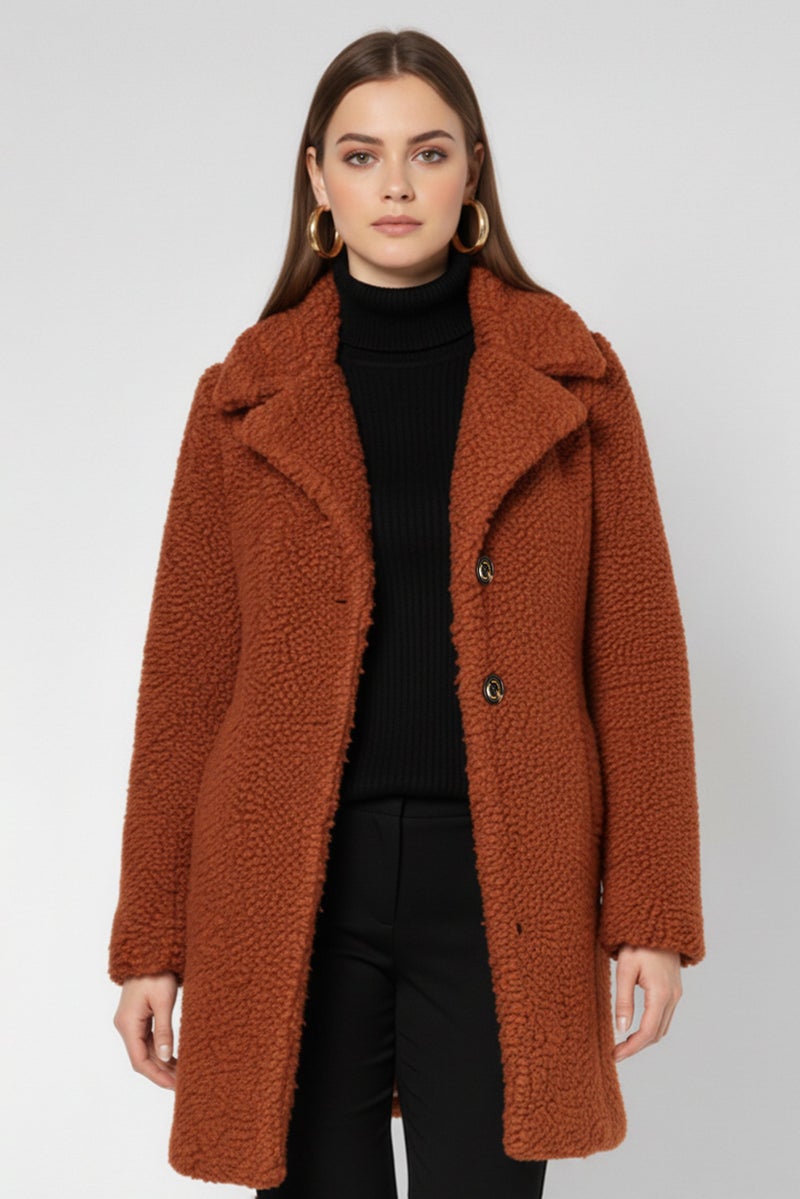 Sam Edelman Women Textured Sherpa Jacket, Rust - Image 1