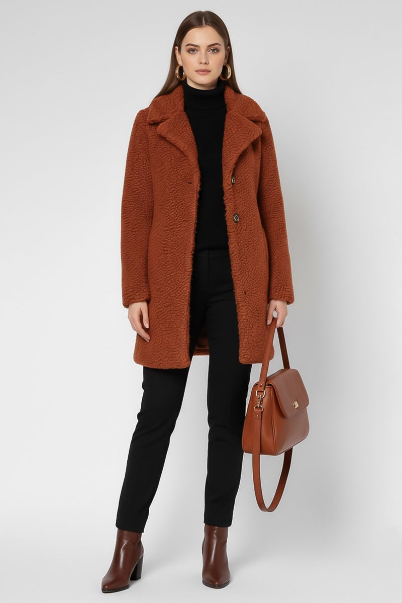 Sam Edelman Women Textured Sherpa Jacket, Rust - Image 3