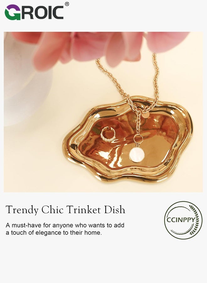 GROIC Ceramic Jewelry Tray, Golden Cloud Plate, Display Organizer Trinket Watch Keys, Vanity Ring Dish Cute Cloud Tray, Nightstand Decor Trinket Bowl for Earrings, Perfume, Gold Jewelry Plate - Image 3