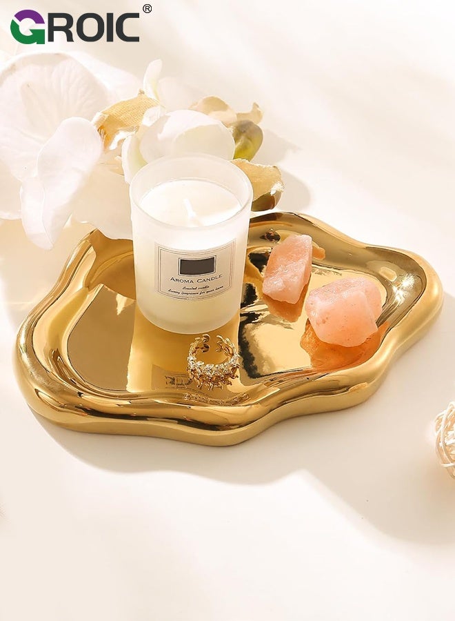 GROIC Ceramic Jewelry Tray, Golden Cloud Plate, Display Organizer Trinket Watch Keys, Vanity Ring Dish Cute Cloud Tray, Nightstand Decor Trinket Bowl for Earrings, Perfume, Gold Jewelry Plate - Image 1