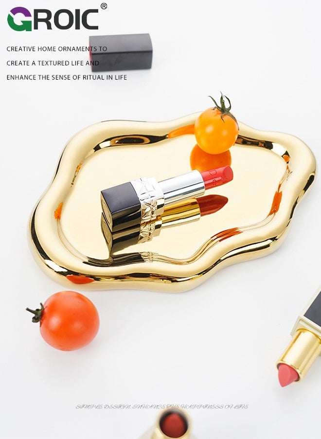 GROIC Ceramic Jewelry Tray, Golden Cloud Plate, Display Organizer Trinket Watch Keys, Vanity Ring Dish Cute Cloud Tray, Nightstand Decor Trinket Bowl for Earrings, Perfume, Gold Jewelry Plate - Image 5