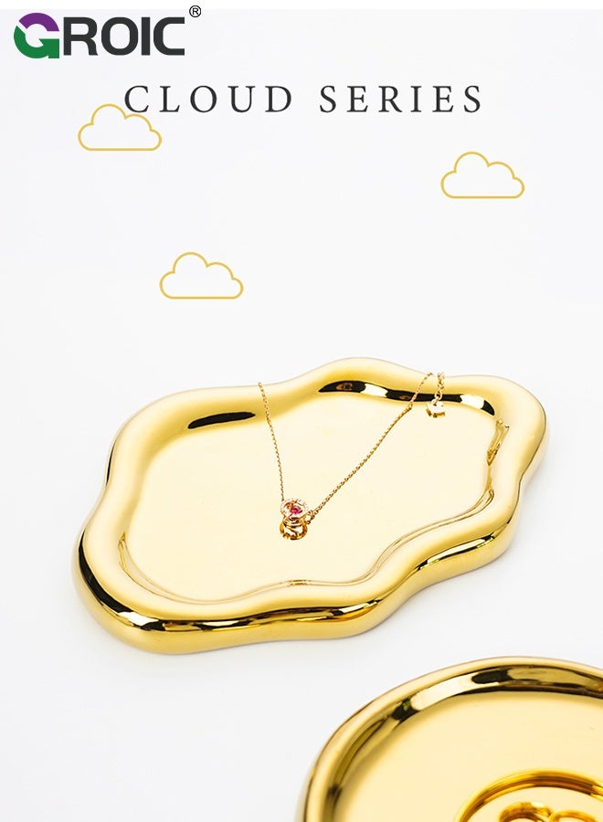 GROIC Ceramic Jewelry Tray, Golden Cloud Plate, Display Organizer Trinket Watch Keys, Vanity Ring Dish Cute Cloud Tray, Nightstand Decor Trinket Bowl for Earrings, Perfume, Gold Jewelry Plate - Image 4