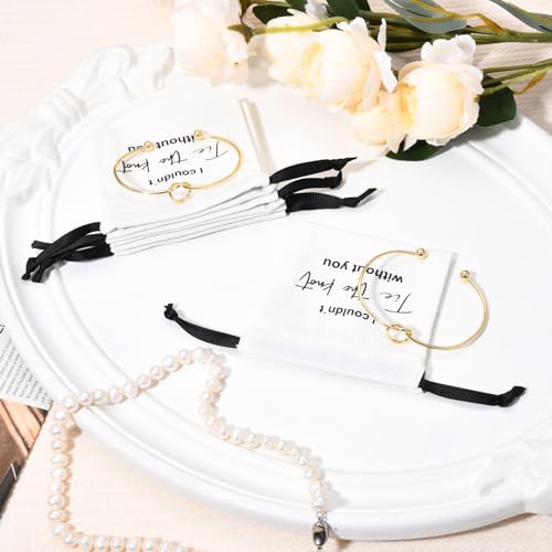 CEELGON 8 Pcs Jewelry Pouch Bridesmaid Gifts Set - 4 Linen Cotton Small Drawstring Bags & Knot Bracelet - Jewelry Packaging for Proposal, Bridal Party Favors (Gold) - Image 4