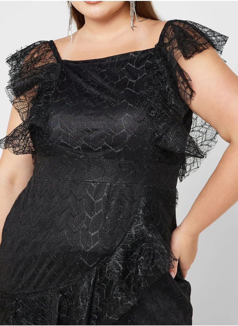 Ella Limited Curve Asymmetrical Ruffle Detail Dress