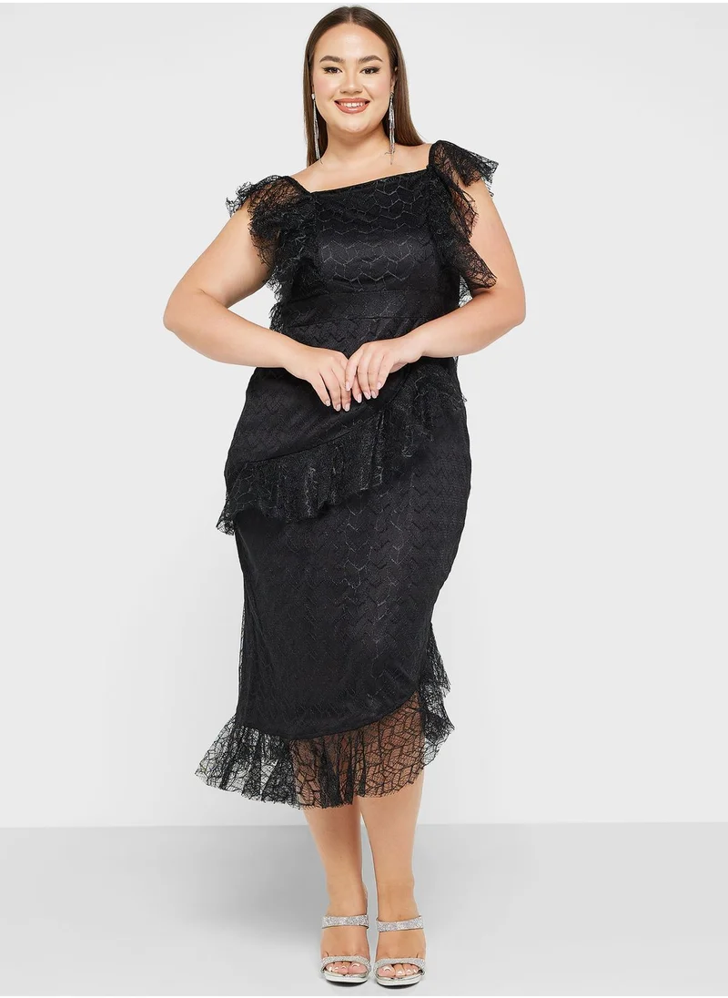 Ella Limited Curve Asymmetrical Ruffle Detail Dress